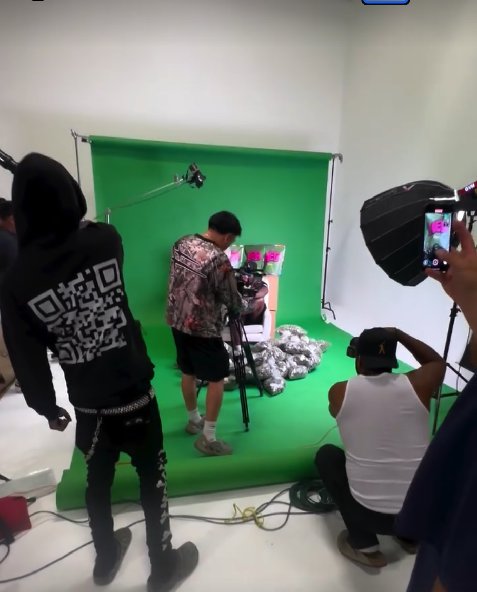 behind the scenes, dababy her shoot, greenscreen setup